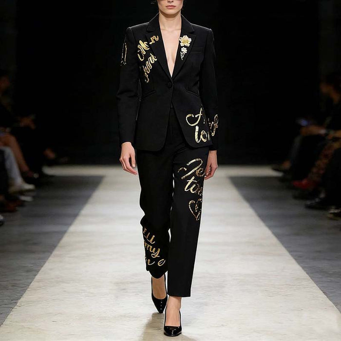 Women's Sequined Letter Pantsuit | Sparkle in Style | sd-hk