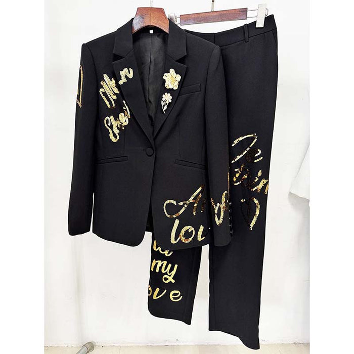 Women's Sequined Letter Pantsuit | Sparkle in Style | sd-hk