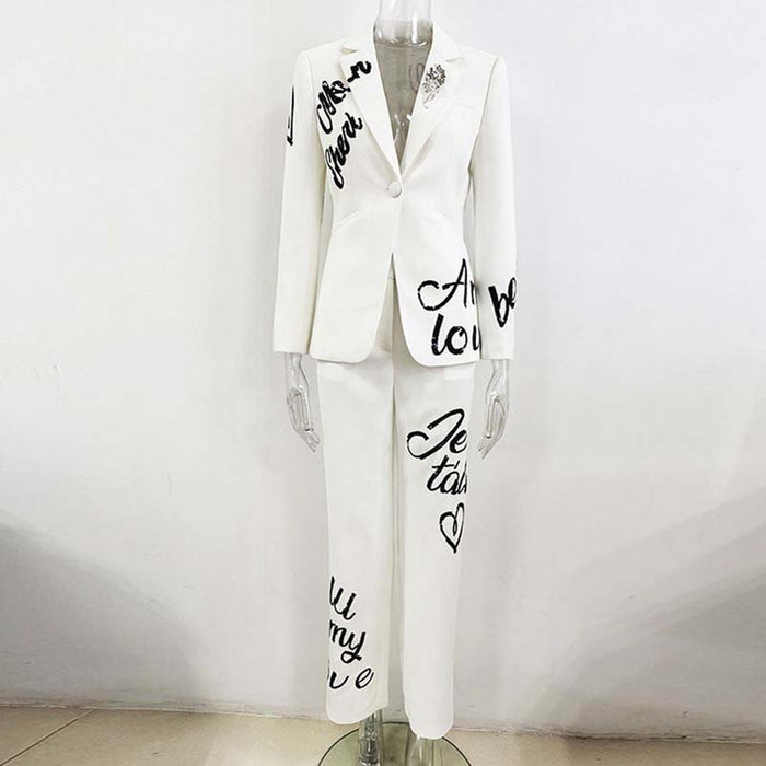 Women's Sequined Letter Pantsuit | Sparkle in Style | sd-hk
