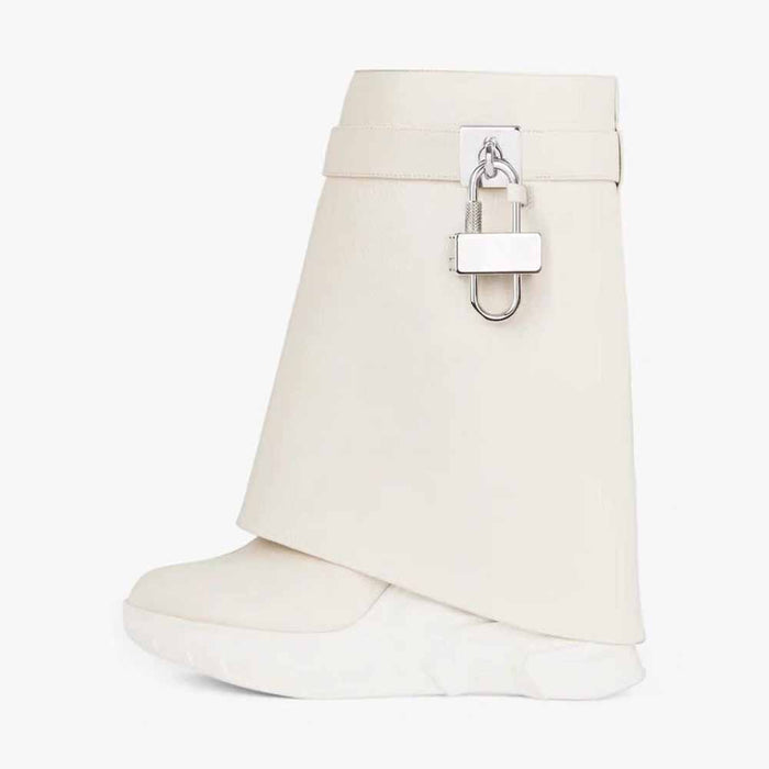 Women's Shark Lock Faux Leather Ankle Boots Wedge Boots