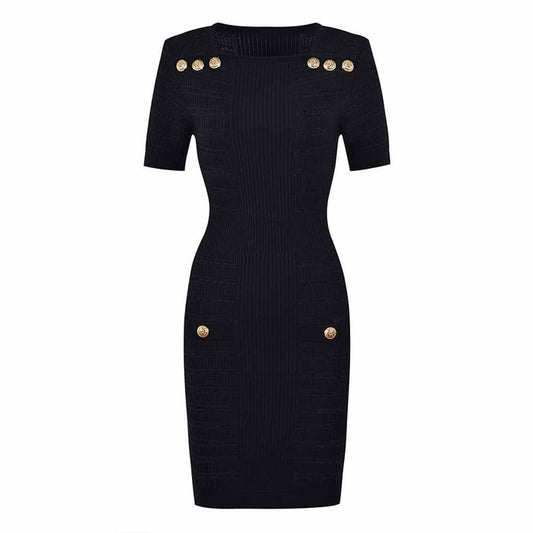 Women's short sleeves mini knitted dress