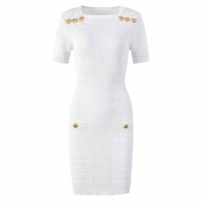 Women's short sleeves mini knitted dress