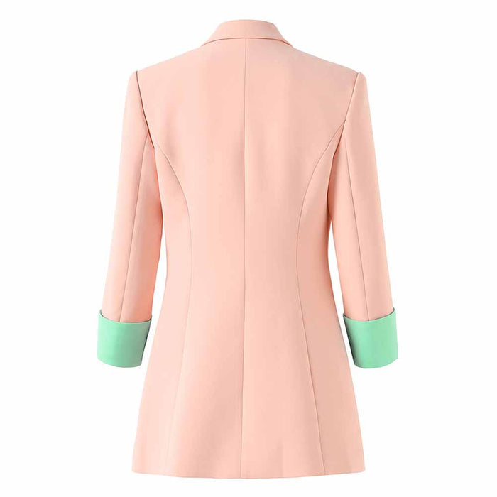 Women's Single Breasted Blazer Double Crepe Two-Tone Jacket