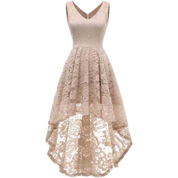 Women's Sleeveless Hi-Lo Lace Formal Dress Cocktail Party Dress V Neck