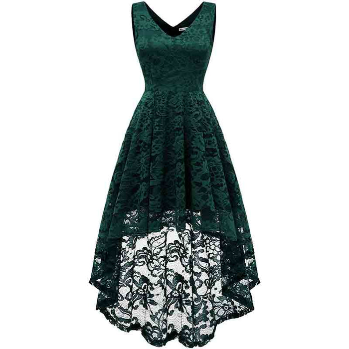 Women's Sleeveless Hi-Lo Lace Formal Dress Cocktail Party Dress V Neck