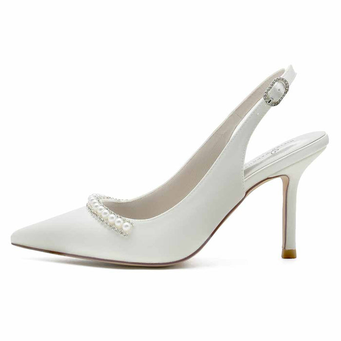 Womens Slingback Heels Bridal Party Pumps with Pearl Formal Shoes