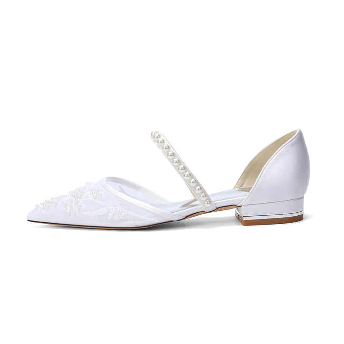 Women's Slip-On Lace Wedding Shoes Pointed Toe Flat Bridal Shoes