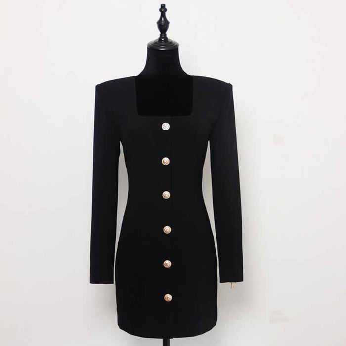 Women's Square Neck Mini Dress Long Sleeve Bodycon Dresses
