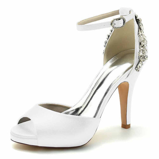 Women's Stilettos Peep Toe Heels Ankle-Strap Crystal Pumps Wedding Shoes