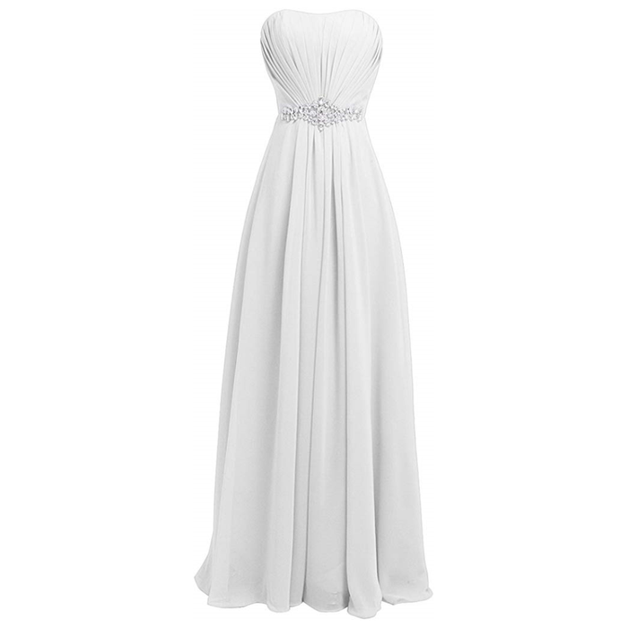 Women's Strapless Chiffon Back Bridesmaid Evening Maxi Dresses