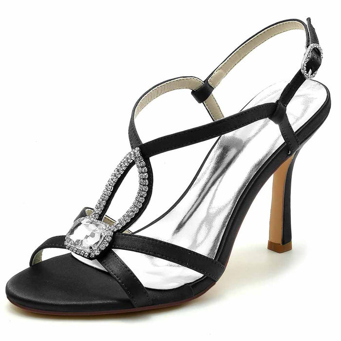 S&DCo. women's strappy wedding shoes in black with rhinestone accents and elegant design