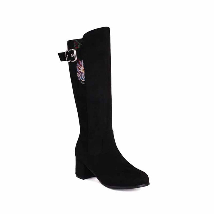 Women's suede chunky heeled knee high boots