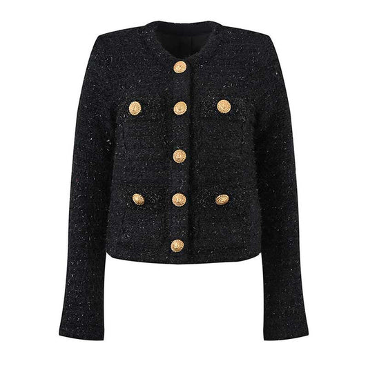Women's Tweed Jacket Short Coat with Gold Buttons