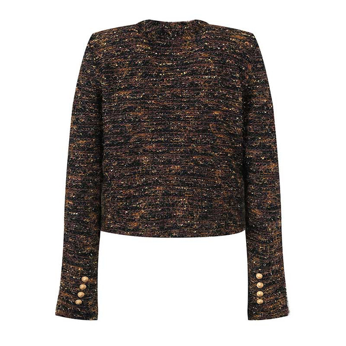 Women's Tweed Jacket Short Coat with Gold Buttons
