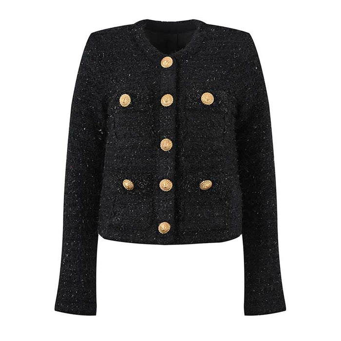 Women's Tweed Jacket Short Coat with Gold Buttons