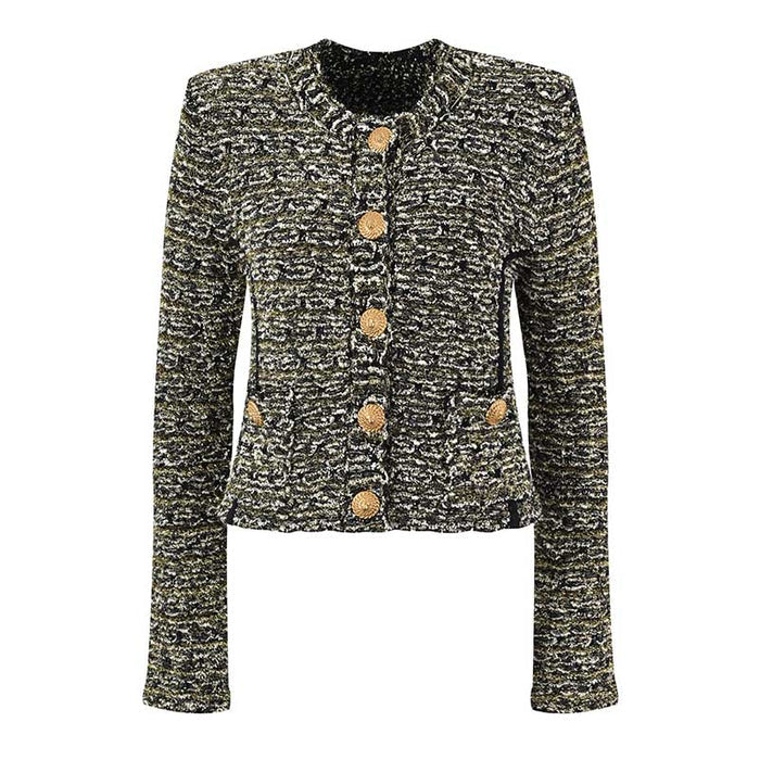 Womens Tweed Short Jacket Gold Button Coat