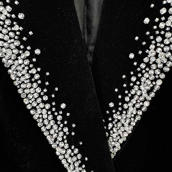 Women's Velvet Jacket with Beasted Collar Black Double Breasted Blazer