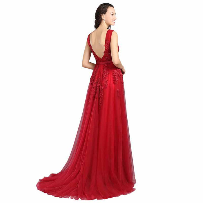 Women's Wedding Dress Bride Lace Applique Evening Dress V Neck Ball Gowns