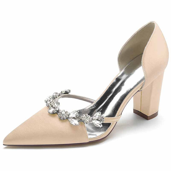women's wedding dress pumps with elegant rhinestone embellishment and block heel design