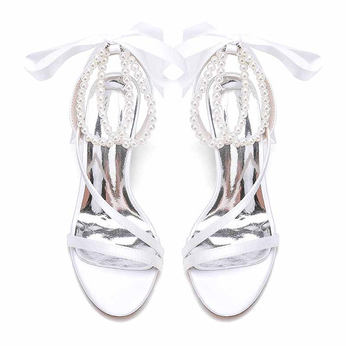Women's Wedding Shoes Satin Block Heel Open Toe Wedding Sandals Bridal Shoes