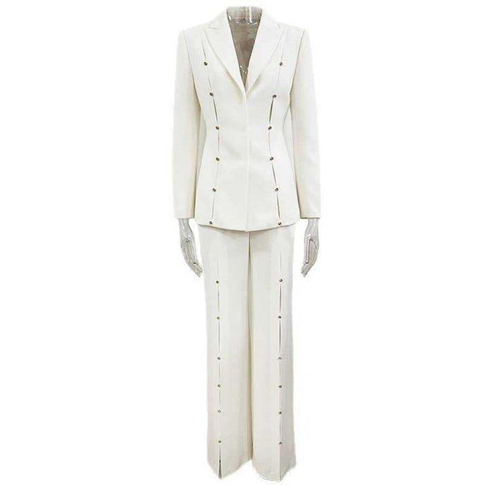 Womens White 2 Pieces Outfit Formal Wide-Legs Pantsuit Wedding Suit