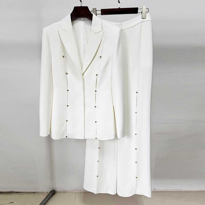 Womens White 2 Pieces Outfit Formal Wide-Legs Pantsuit Wedding Suit