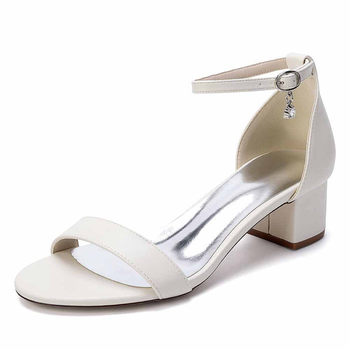 Women's White Ankle Strap Sandals Block Heel Open Toe Dress Shoes for Wedding Party Casual Wear