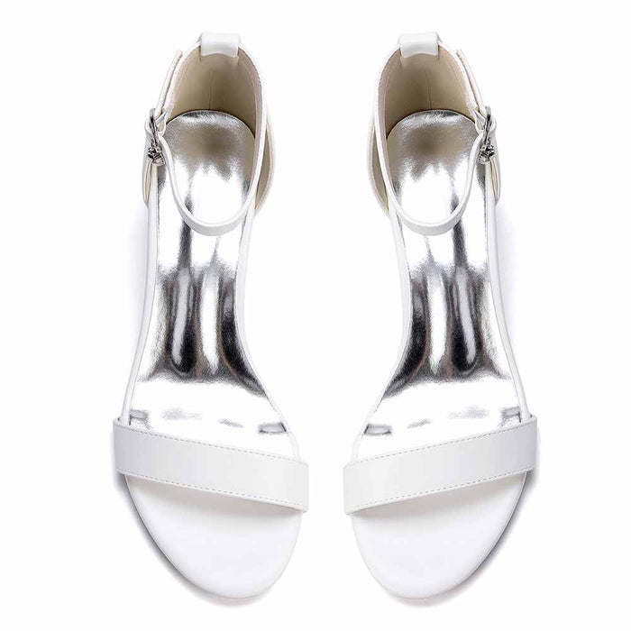 Women's White Ankle Strap Sandals Block Heel Open Toe Dress Shoes for Wedding Party Casual Wear