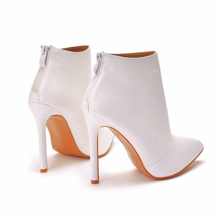 Women's White Boots Appliqued Pointed Toe Stiletto High Heel Wedding Boots