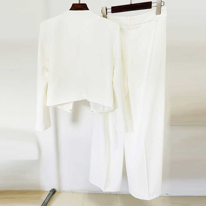 Women's White High-rise Wide-leg Pants Suit Formal Event Suit