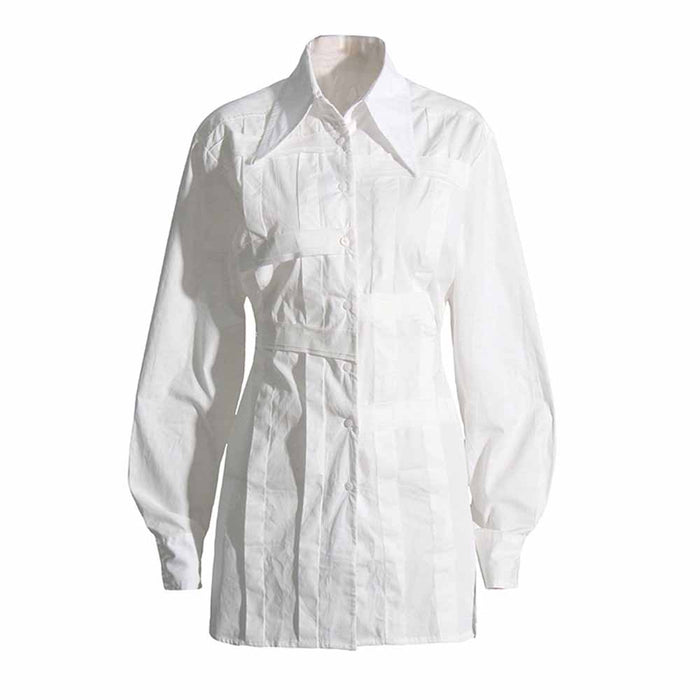 Womens White Shirt Asymmetric Top Cross Strap Blouse