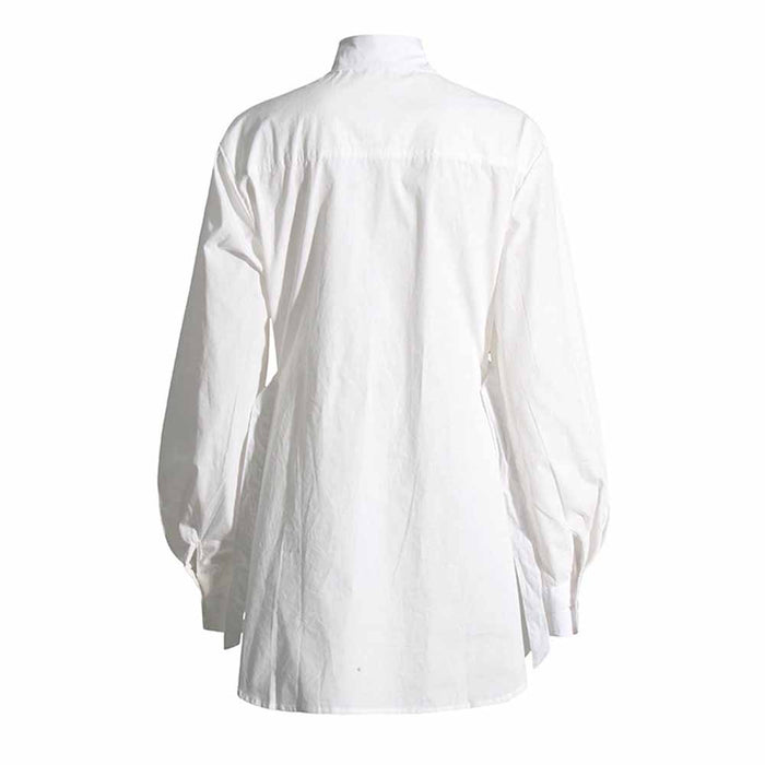 Womens White Shirt Asymmetric Top Cross Strap Blouse