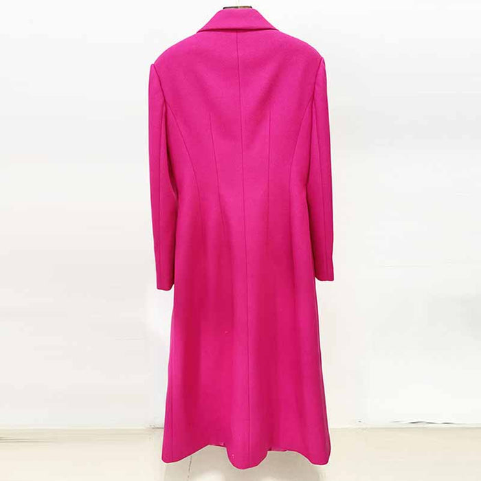 Women's Winter Autumn Bow Details Long Warm Hot Pink Coat