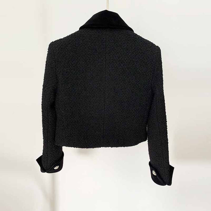 Women's winter coat woolen jacket With Bow knot studded bead short coat