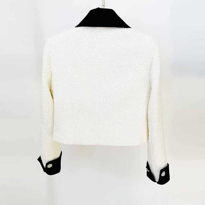 Women's winter coat woolen jacket With Bow knot studded bead short coat