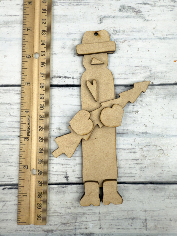 Wonky Skinny Primitive Snowman holding tree Ornament DIY Kit