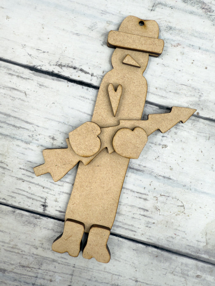 Wonky Skinny Primitive Snowman holding tree Ornament DIY Kit