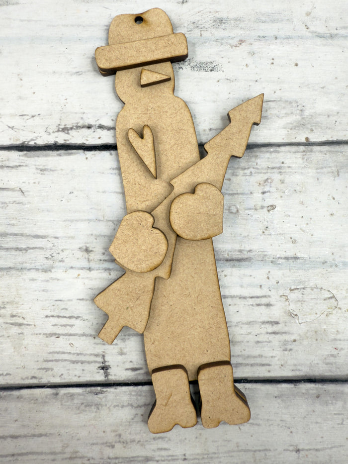 Wonky Skinny Primitive Snowman holding tree Ornament DIY Kit
