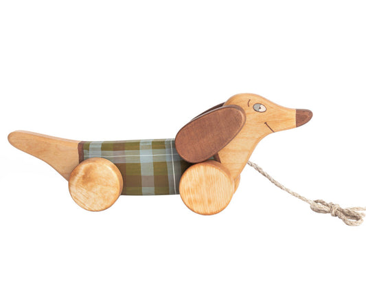 Wooden Green Sausage Dog Pull Toy
