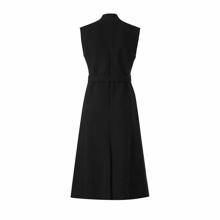 Wool Blend Single-Breasted Vest Dress with Belt