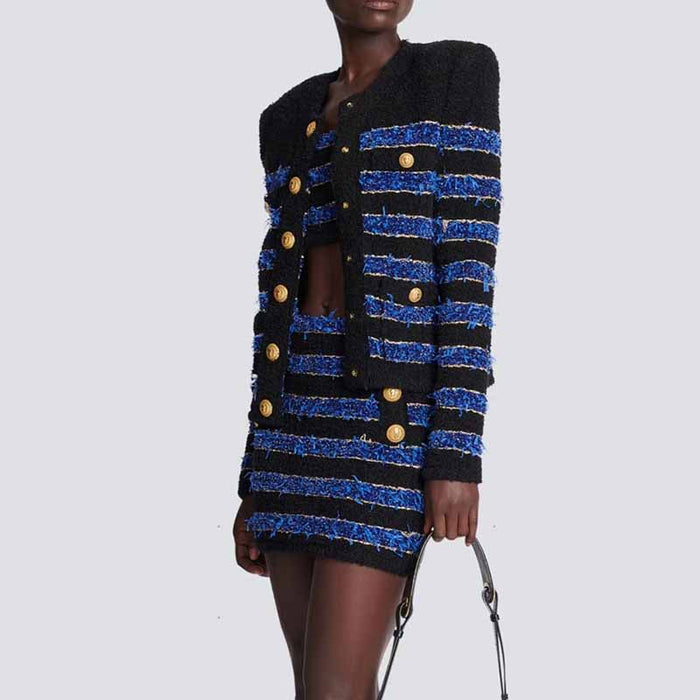 Woolen Knitted cardigan Coat Three-Piece Skirt Suits for Women