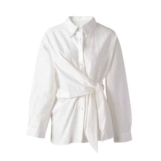 wrap-front cotton shirt with tie waist – IVELINE