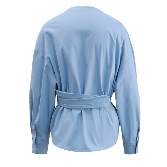 wrap tie-waist blouse with asymmetric neckline – AZURE