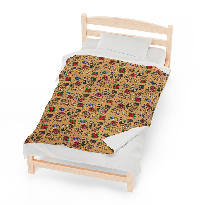 Wrapped in Ink: The Vintage Tattoo Flash -Inspired Plush Blanket