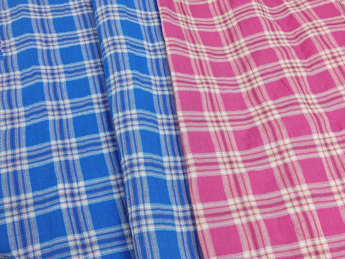 Wrinkled Plaid Fabric: Linen Cotton PU in Pink and Blue Dual Colorway 7269 7270 - The Linen Lab - Pink