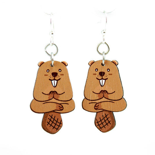 Beaver in a yoga pose earrings, eco-friendly laser-cut jewelry made in USA