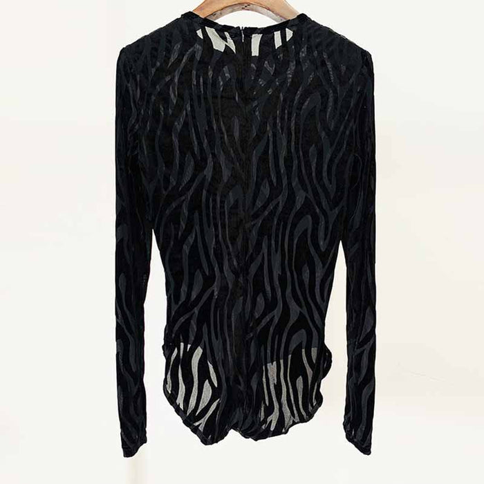 Zebra Velvet Black Bodysuit with flared trousers in black