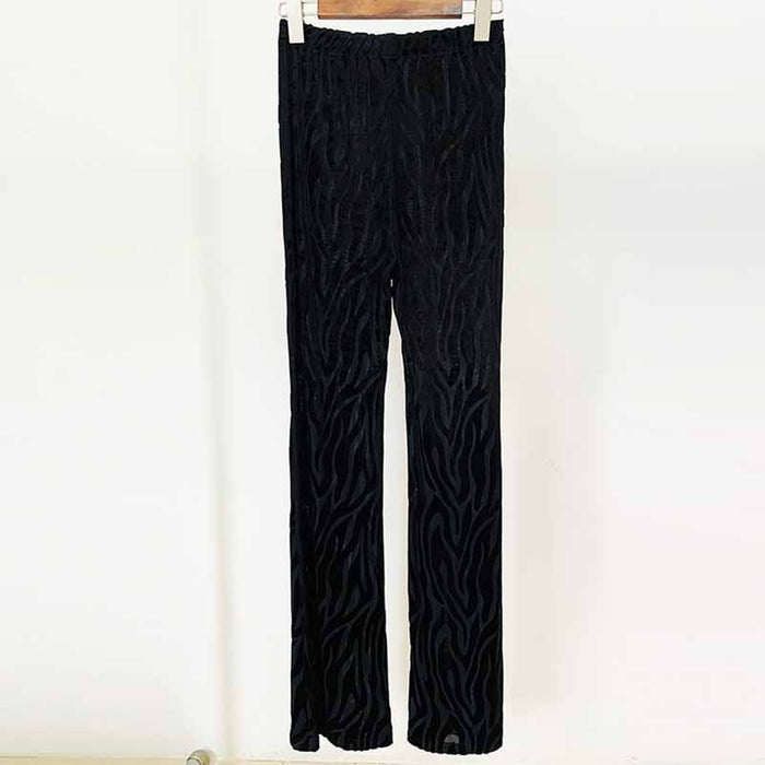 Zebra Velvet Black Bodysuit with flared trousers in black