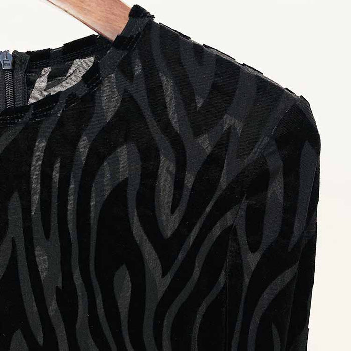 Zebra Velvet Black Bodysuit with flared trousers in black