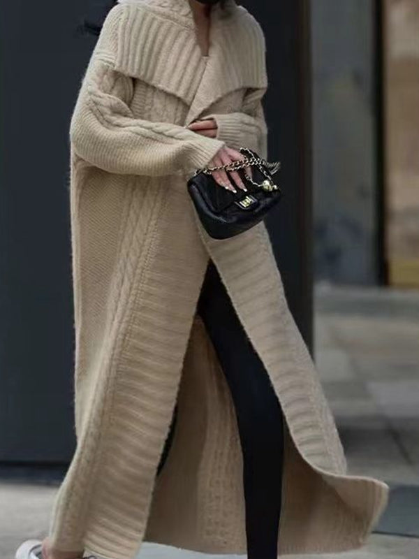 Woolen Knitted Coat-Wheat-One Size / S